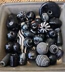 Vintage Modern Rare Black Antique Glass Trade Beads Foil Murano No Case 