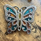 Vintage Cast Iron Butterfly Trivet Blue And Yellow  Kitchen Decor