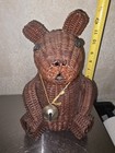 Vintage Teddy Bear Wicker Rattan Storage Basket Decor Organizer  As Is 