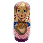 Vintage Matryoshka 7 Nesting Dolls 1 Tiny Cat Set 5 75  Russian Hand Painted Euc