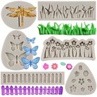 Green Grass Silicone Mold Garden Picket Fence Fondant Silicone Molds Butterfly 
