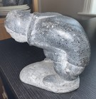 Vintage Inuit Eskimo Stone Carving Signed Squatting Male Figure