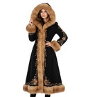 Vintage 70s Black Afghan Coat Women Penny Lane Hooded Embroidered Suede Jacket