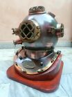 18  Brass Antique Finish Navy Mark V Scuba Diving Divers Helmet W wooden Base
