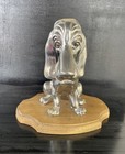 Vintage Italian Metal Basset Hound Figurine On Wooden Base