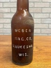 Vintage Embossed Amber Glass Beer Bottle Weber Beverage Co  Of Waukesha  Wi