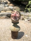 Antique German Hand Carved Painted Wood Smiling Man Bar Cork Bottle Stopper