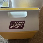 Vintage 10 80 Hand Held Yellow Schlitz Igloo Cooler Nice   Not Much Usage Wear