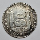 1769 Guatemala Silver 4 Reales Pillar Type W  Vintage Auction Tag Plugged  t610