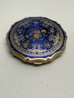Vintage 1950 s Stratton  england  Blue   Gold Floral Roses Mirror Compact