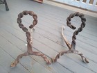 Antique Handmade Wrought Iron Twisted Design Fireplace Andirons 