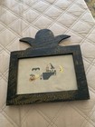 Primitive Halloween Fall Witch  Framed Hand Made Cross Stitch