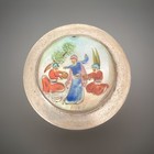 Persian Silver Round Compact trinket Box Mirrored Mop Hand Painted Inset Lid Vnt