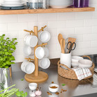 Bamboo Mug Tree With Thicker Base - Countertop Coffee Cup Stand With 6 Hooks