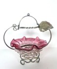 Victorian Brides Basket Condiment Cranberry Clear Glass Silver Plate   Spoon
