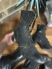 Antique Vintage 1900s Black Leather Edwardian Victorian Lace Up Boots Mismatched