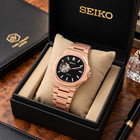 Seiko Mod Nautilus  open Heart  Wristwatch In Rose Gold Black Chocolate Dial