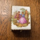 Vintage Small Trinket Jewelry Box  Fragonard Gold Mesh  Romantic Ceramic  Lid