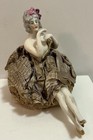 Antique Art Deco Half Doll Pin Cushion W  Legs Gold Shoes Flowers In Hair 4 5   