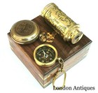 Antique Compass Vintage Brass Chrome Nautical 2  Inch Wooden Box Steampunk Retro