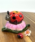 Porcelain Hinged Trinket Box Ladybug On A Flower Anthropomorphic