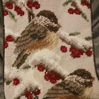 Vintage Wool Needlepoint Christmas Stocking Chickadee Birds With Holly 16   