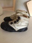 Victorian  Edwardian Antique Vintage Leather Baby Shoes Black White Button Up 