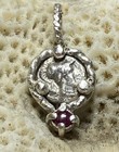 Authentic Ancient Greece Greek Silver  obol  Coin In Custom Pendant W  Rubies