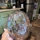 Pink Iridescent Carnival Glass Floral Oval Basket W  Handle 12x9x6 In