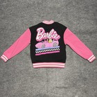 Barbie Girls Varsity Jacket Pink Black Graphic Snap Front Size 7 8