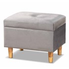 Storage Ottoman Modern Gray Velvet Fabric Upholstered Oak Brown Finish Wood Legs