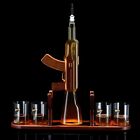 Large Gun Whiskey Decanter By The Diamond Glassware  With 4 Bullet Glasses