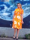 Vtg Dress Barkcloth Psychedelic Orange White Hawaiian 1960s Pencil Fitted S   M