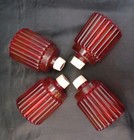 Vintage Lot Of 4 Cadmium Ruby Red Glass Peg Candle Votive Cup Blacklight Ribbed