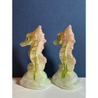 Fenton Art Glass Vintage Lot Of 2 Seahorse Iridescent Carnival Glass White Pink