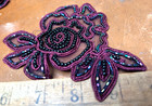Applique Flower  Leaves 4x5  Hand Sewn Glass Beads Burgundy 1pc