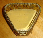 Vintage Gold Ormolu Filigree Triangular Beveled Glass Jewelry Casket Trinket Box
