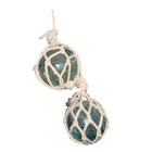 Vtg  Hand Blown Blue  Glass Fishing Float Buoy Ball W net Beach Ocean Lot Of 2