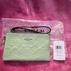 Coach Signature Logo Print Pale Green Wristlet Zip Wallet W  Card Slots Women