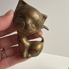 Vintage Mcm Brass Cat Figurines 3  Stylized Modernist Bronze Mini Sculptures