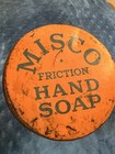 Misco Vintage Friction Hand Soap Metal Advertising Tin Can Orange blue 2 5 Lb