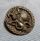 Vintage Antique Metal Picture Button Medieval Weapons Bow Arrors Quiver Helmet