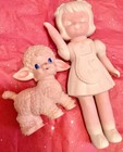 Vintage Sun Rubber Squeak Toy Lot Lamb Easter Girl Squeeze 50s Co 1955