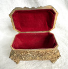 Vintage Brass Trinket Jewelry Box Gold Tone Red Felt Lined