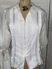 Vintage 2 Piece White Mexican Peasant Wedding Dress Lace Trim Collar Sz Small