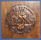 Vintage Serbia Belgrade Copper wood Wall Decor Plaque