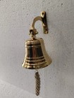 Nautical Antique Brass Hanging Door Ship Bell 7  Big With Wall Mounted Bracket