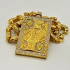 925 Sterling Silver Cube Link Chain   King Card Pendant Set Custom 14k Gold Cz