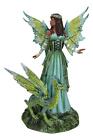 Amy Brown Fantasy Ebony Fairy Jewel Of The Forest With Pet Camo Dragon Figurine