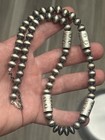 Sterling Silver Navajo Pearl Stamped Barrel Bead Graduated Saucer Necklace  925